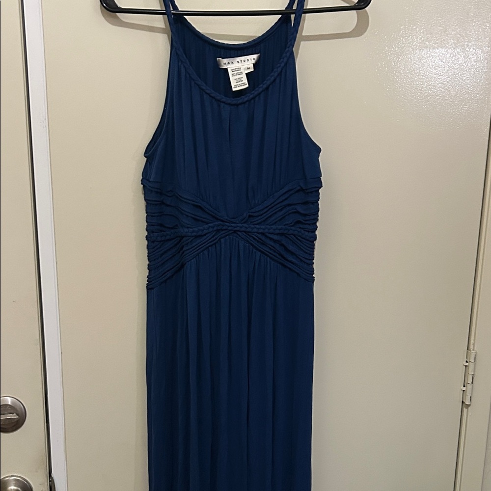 Max Studio Deep Blue Gathered Maxi Dress